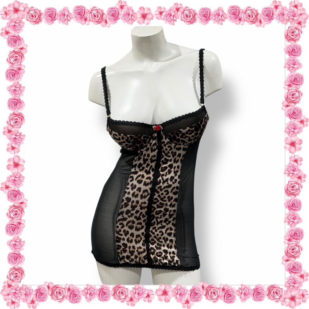MARILYN MONROE ENVY - Mesh & Animal Print Satin Bra & Shaper Lingerie / M (36B)